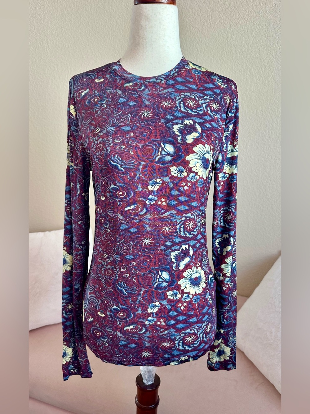 Revolve Ulla Johnson Aurelia Top LS Burgundy Floral Abstract Heliotrope Womens M